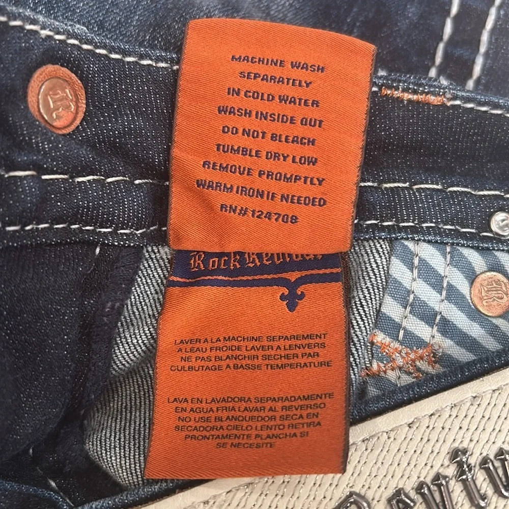 Rock Revival Karla Skinny Jean 27 Embellished Bling Low Rise Dark Wash - Picture 10 of 16